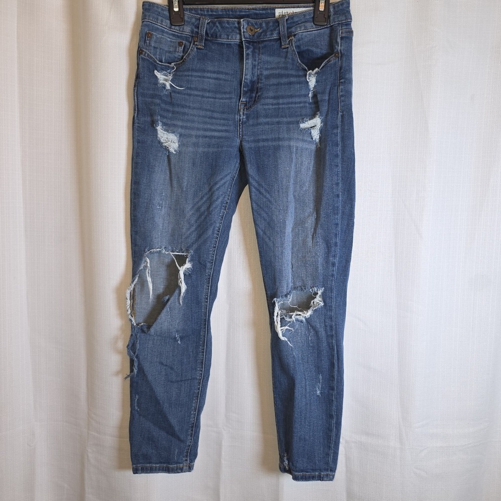 Pistola High Rise Straight Leg Blue Jeans  Distressed 31